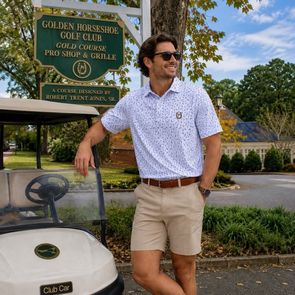 Johnnie-O Featherweight Tini Golf Polo L Golden Horseshoe GC UPF 50‎ Stretch